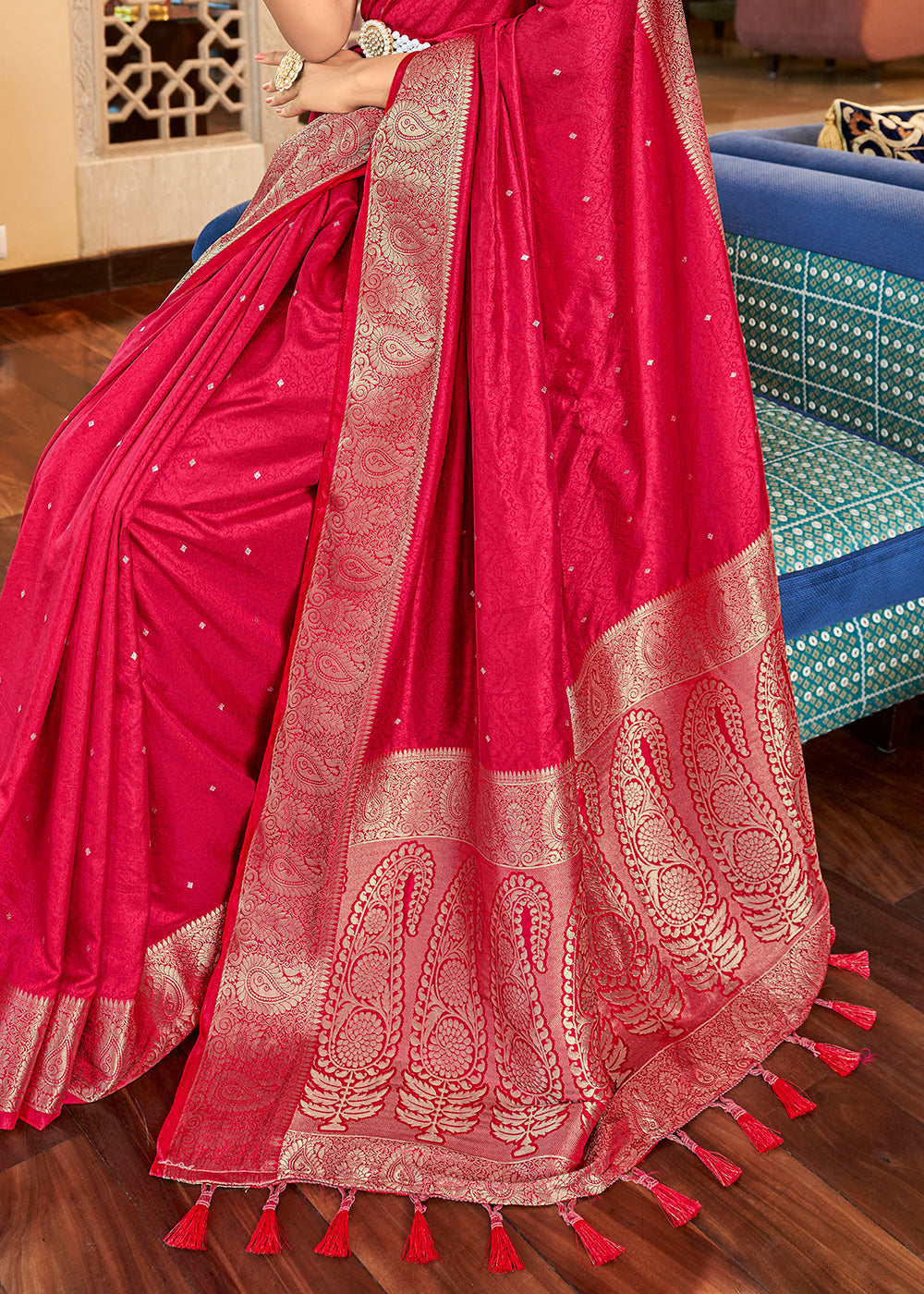 Buy MySilkLove Salmon Pearl Pink Bnaarasi Woven Two Tone Saft Silk Saree Online