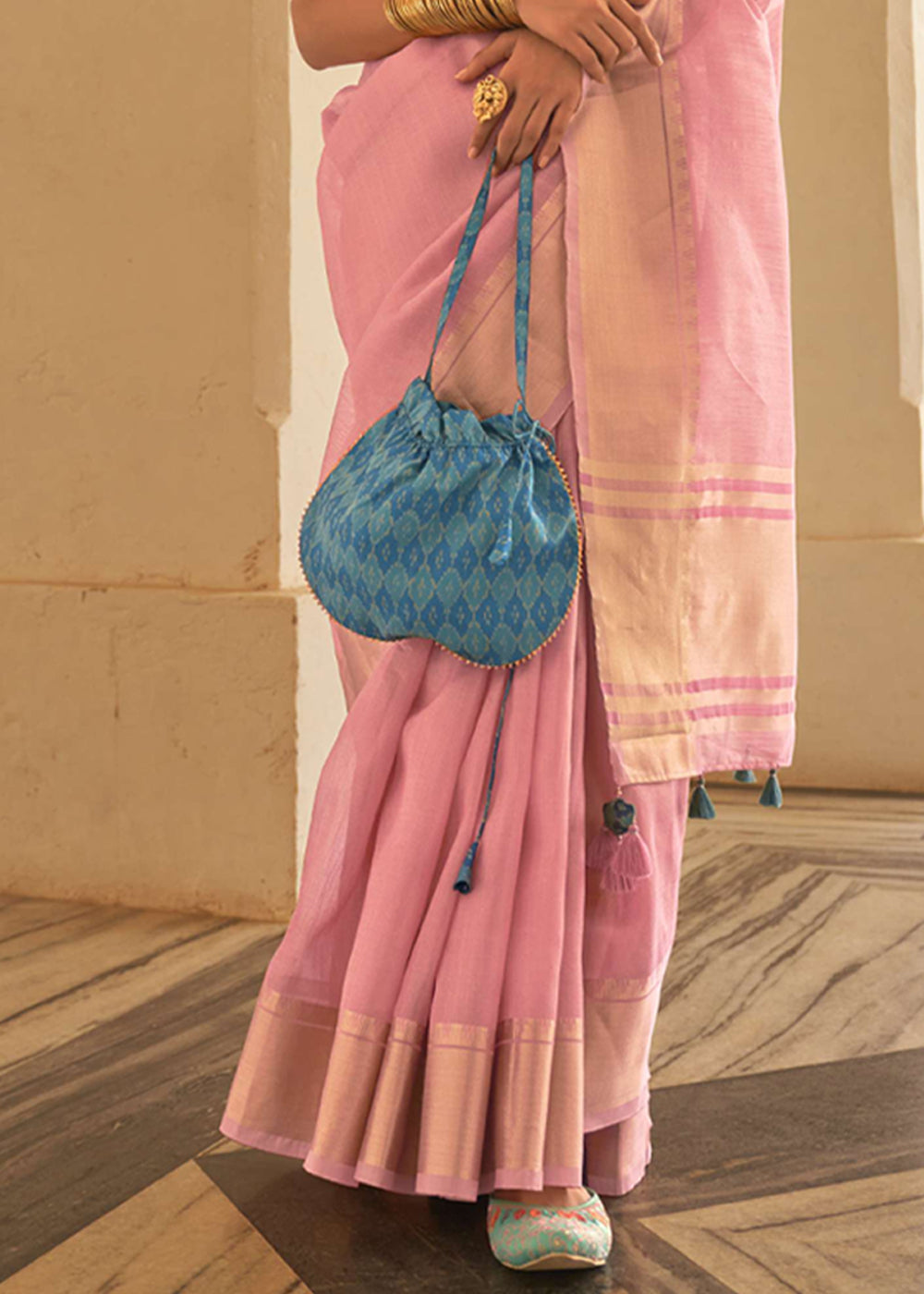 Buy MySilkLove New York Pink and Blue Organza Silk Saree Online