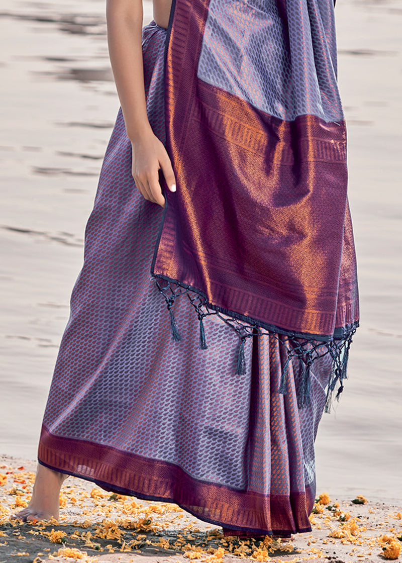 Amethyst Smoke Purple Woven Banarasi Soft Silk Saree