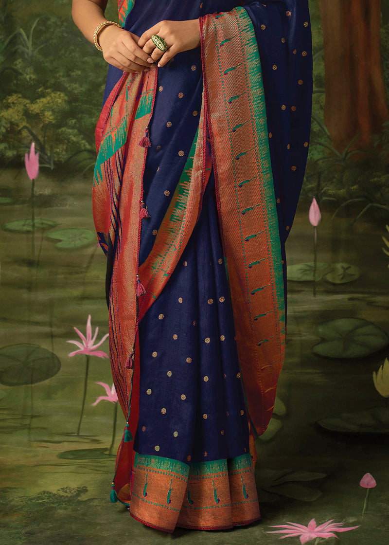 Dark Blue Woven Paithani Silk Saree