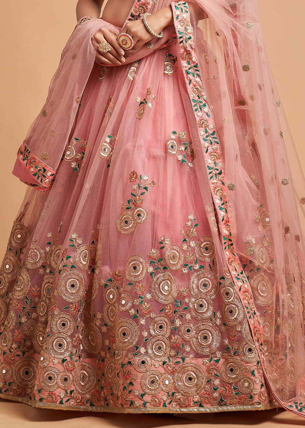 Buy MySilkLove Copper Pink Designer Soft Net Lehenga Choli Online