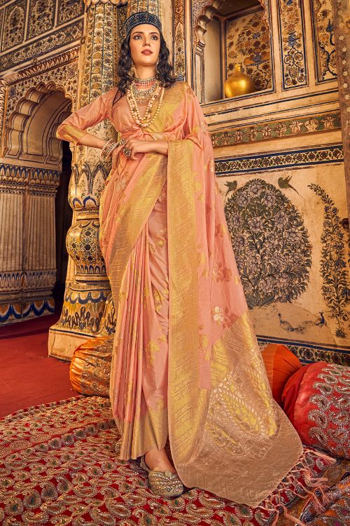 Buy MySilkLove Melon Peach Woven Georgette Saree Online