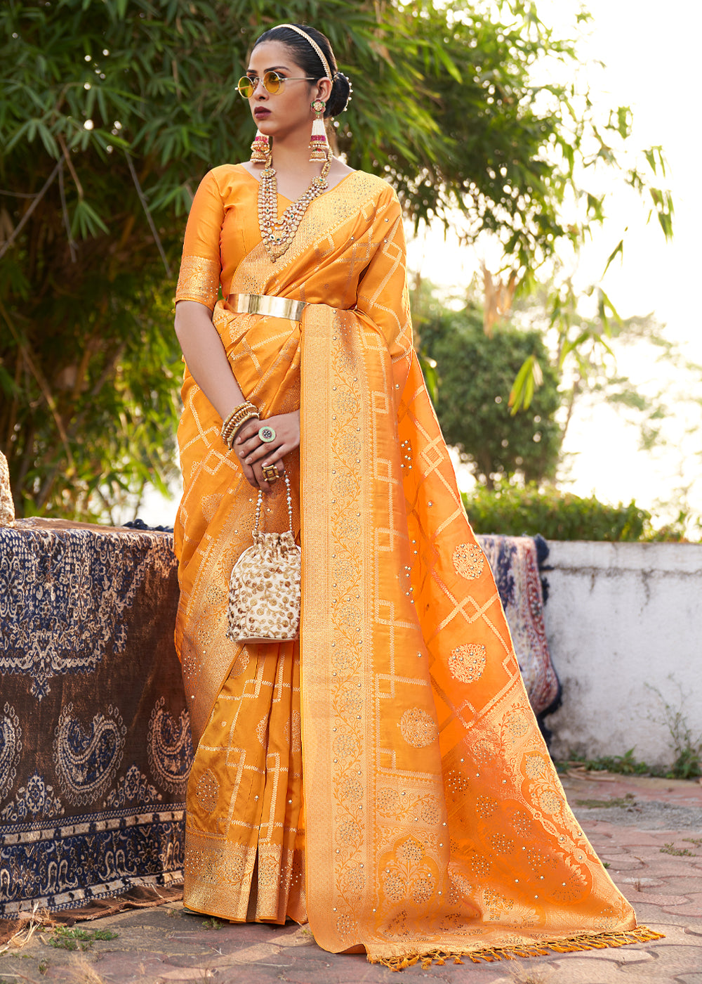 Buy MySilkLove Tulip Yellow Woven Banarasi silk saree Online