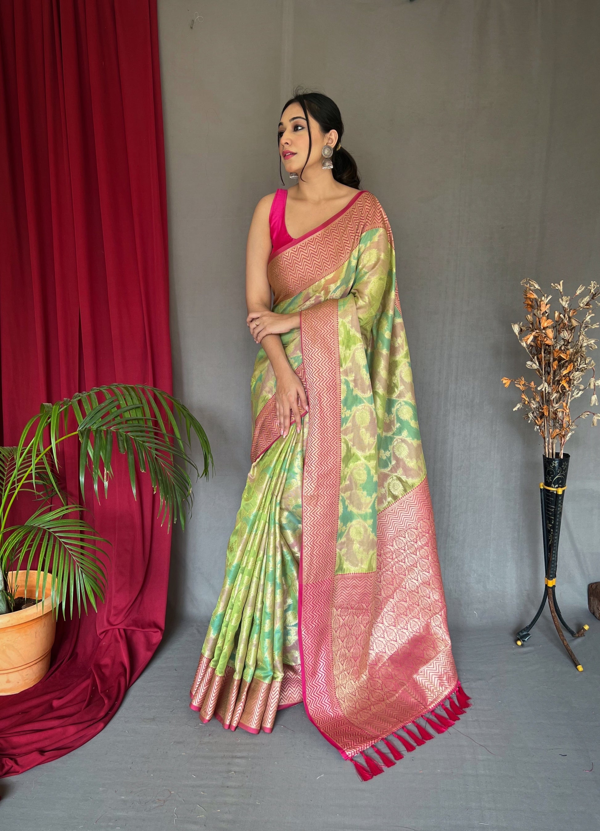 Buy MySilkLove Primrose Green Woven Organza Silk Saree Online