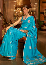 Bondi Blue Woven Banarasi Satin Silk Saree