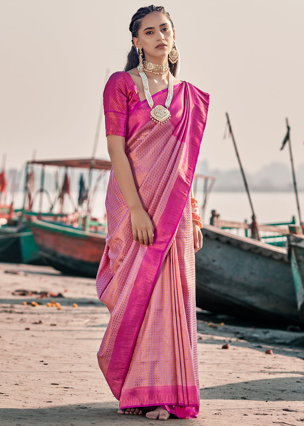 Buy MySilkLove Pink Sherbert Woven Banarasi Soft Silk Saree Online