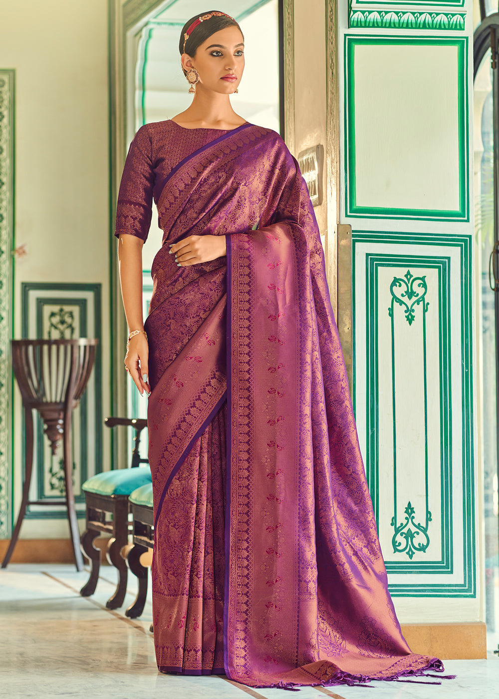 Buy MySilkLove Rose Dust Purple Woven Kanjivaram Silk Saree Online