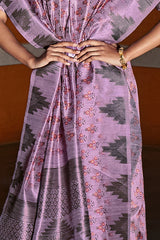 Lilac Purple Digital Printed Silk Saree