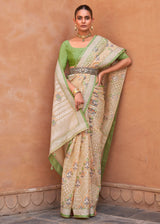 Green and Brown Patola Printed Tissue Silk Saree