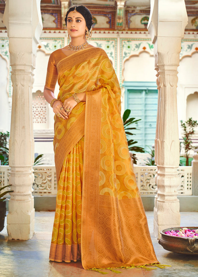 Yellow and Pink Zari Woven Banarasi Soft Silk Saree – Bahuji - Online  Fashion & Lifestyle Store