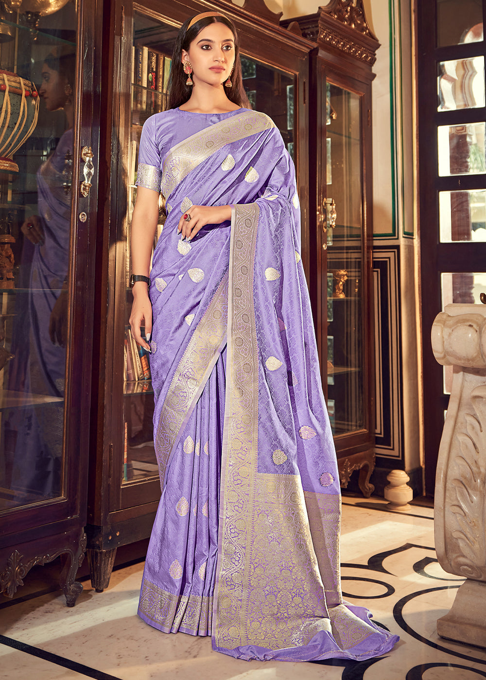 Buy MySilkLove East Side Purple Banarasi Woven Satin Silk Saree Online