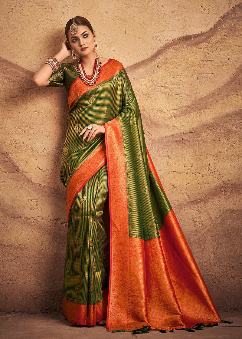 Buy Red and Orange Kanjivaram Silk Saree T228171