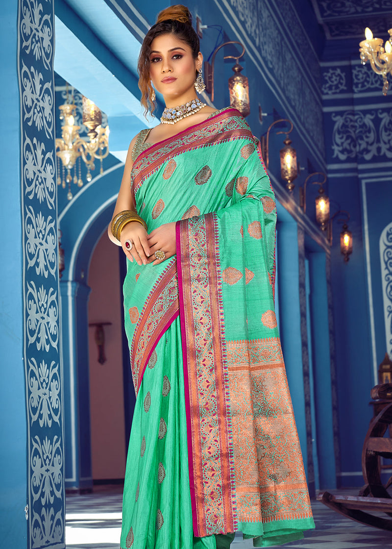 Riptide Green Woven Banarasi Silk Saree – MySilkLove