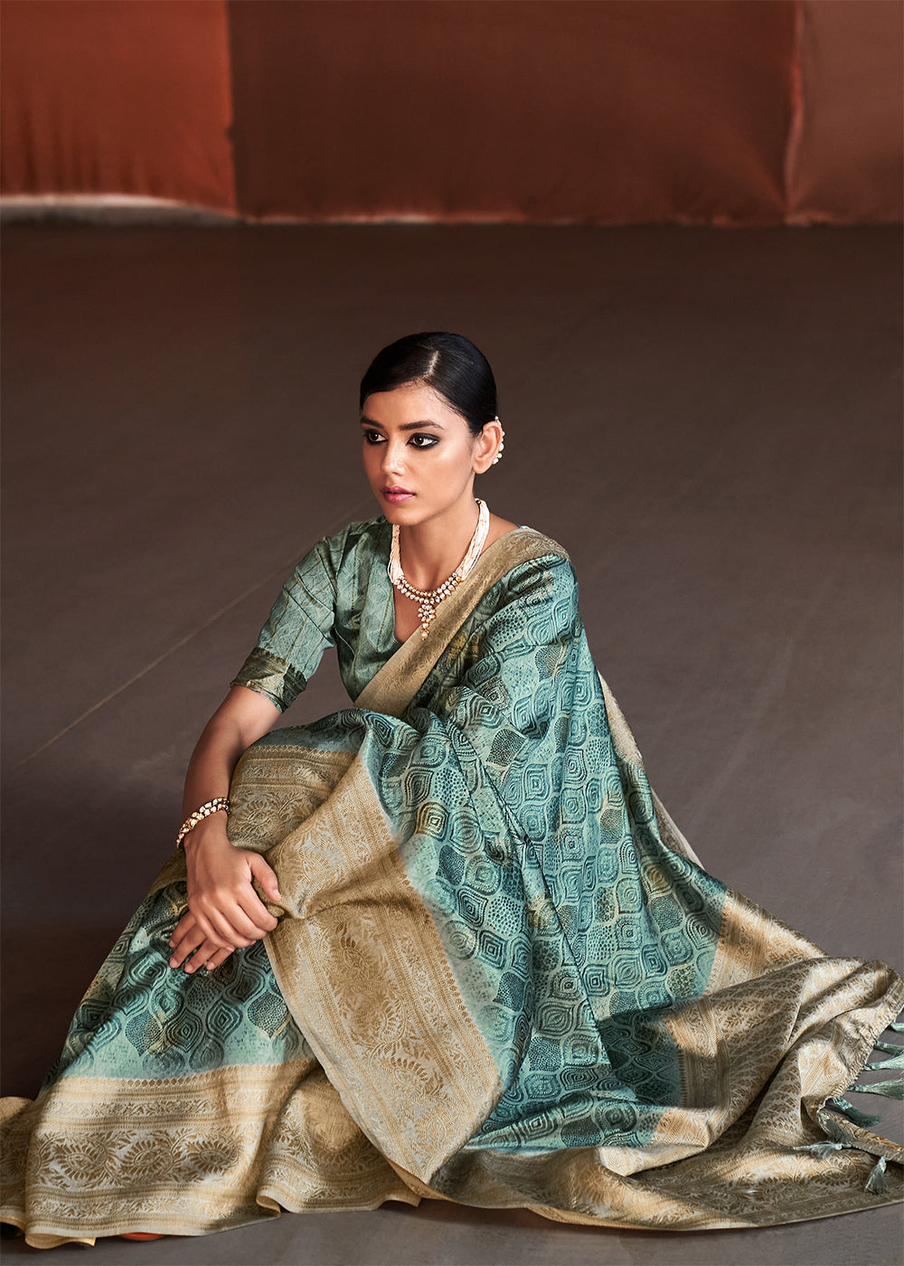 MySilkLove Cascade Blue Banarasi Woven Printed Silk Saree