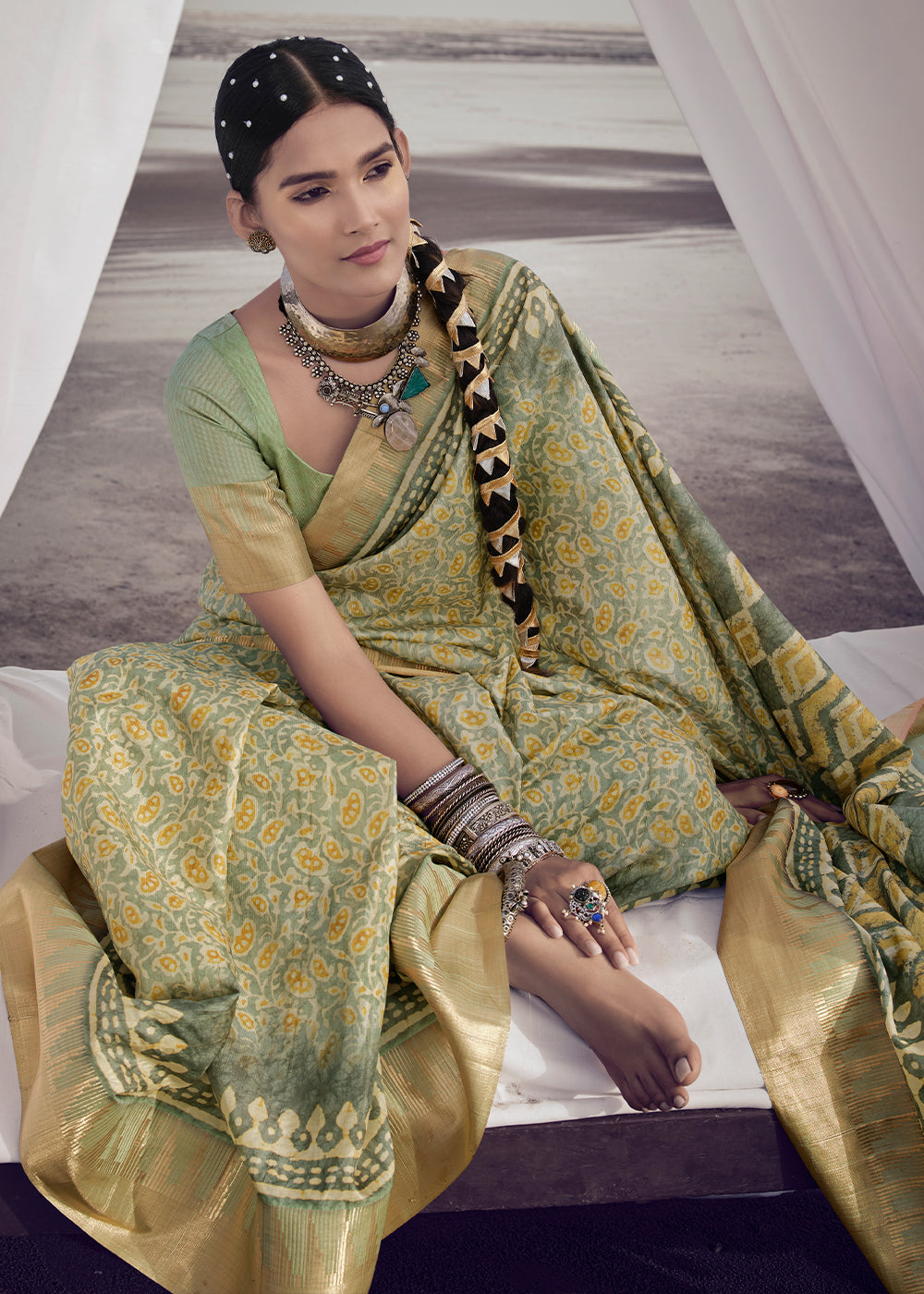 Buy MySilkLove Deco Green Printed Designer Silk Saree Online