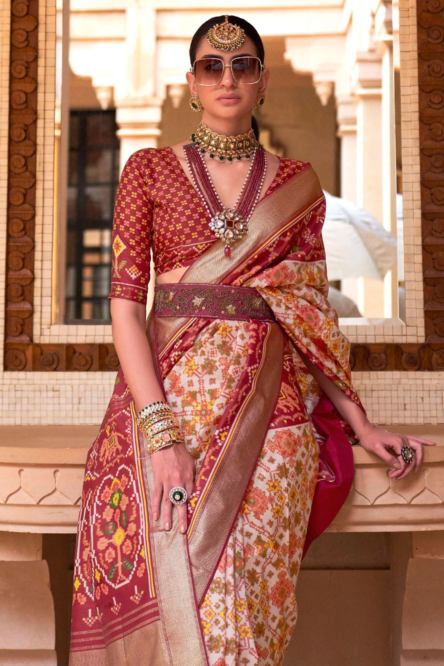 Buy MySilkLove Giants Club Maroon and Cream Patola Printed Silk Saree Online