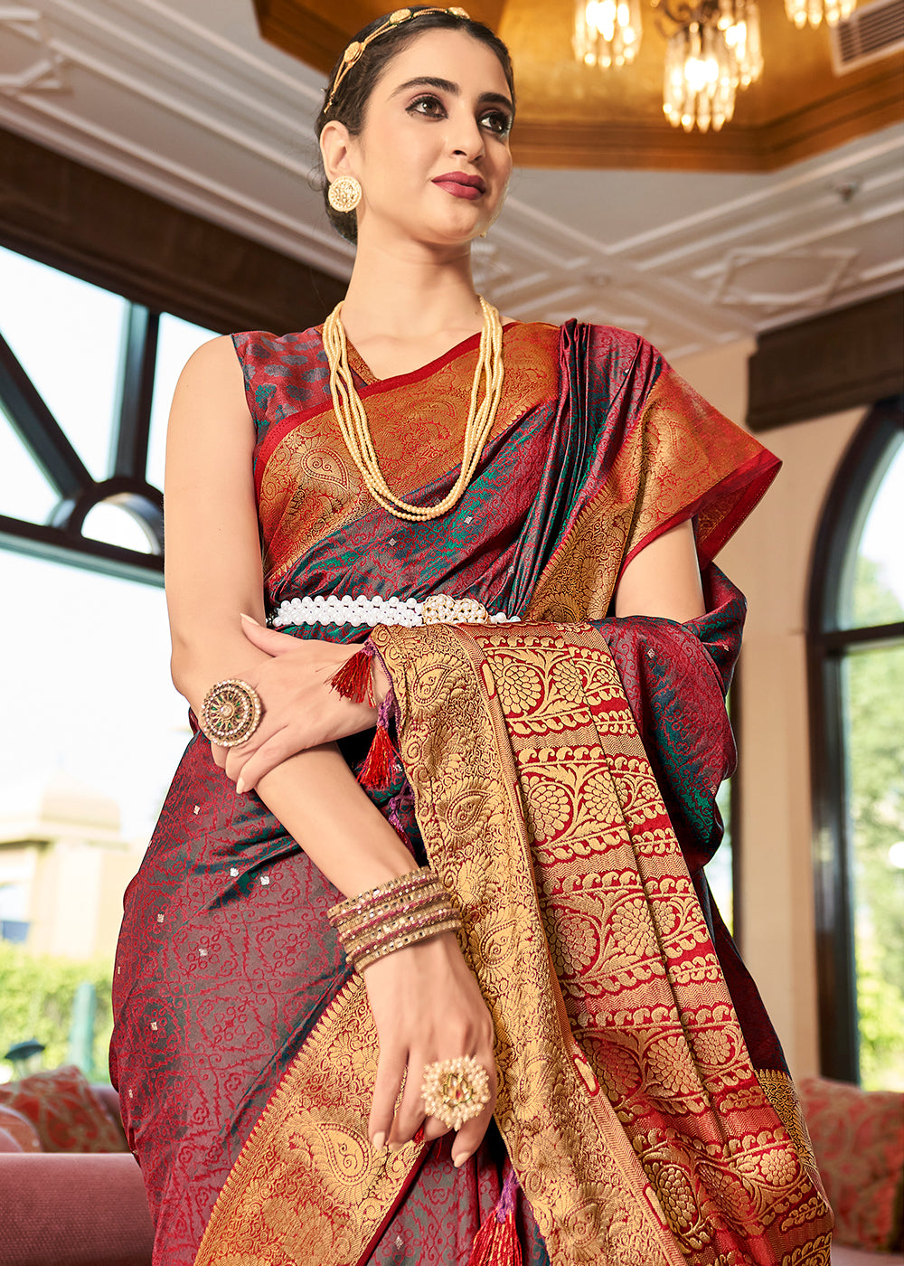 Buy MySilkLove Matrix Maroon Banarasi Woven Two Tone Saft Silk Saree Online