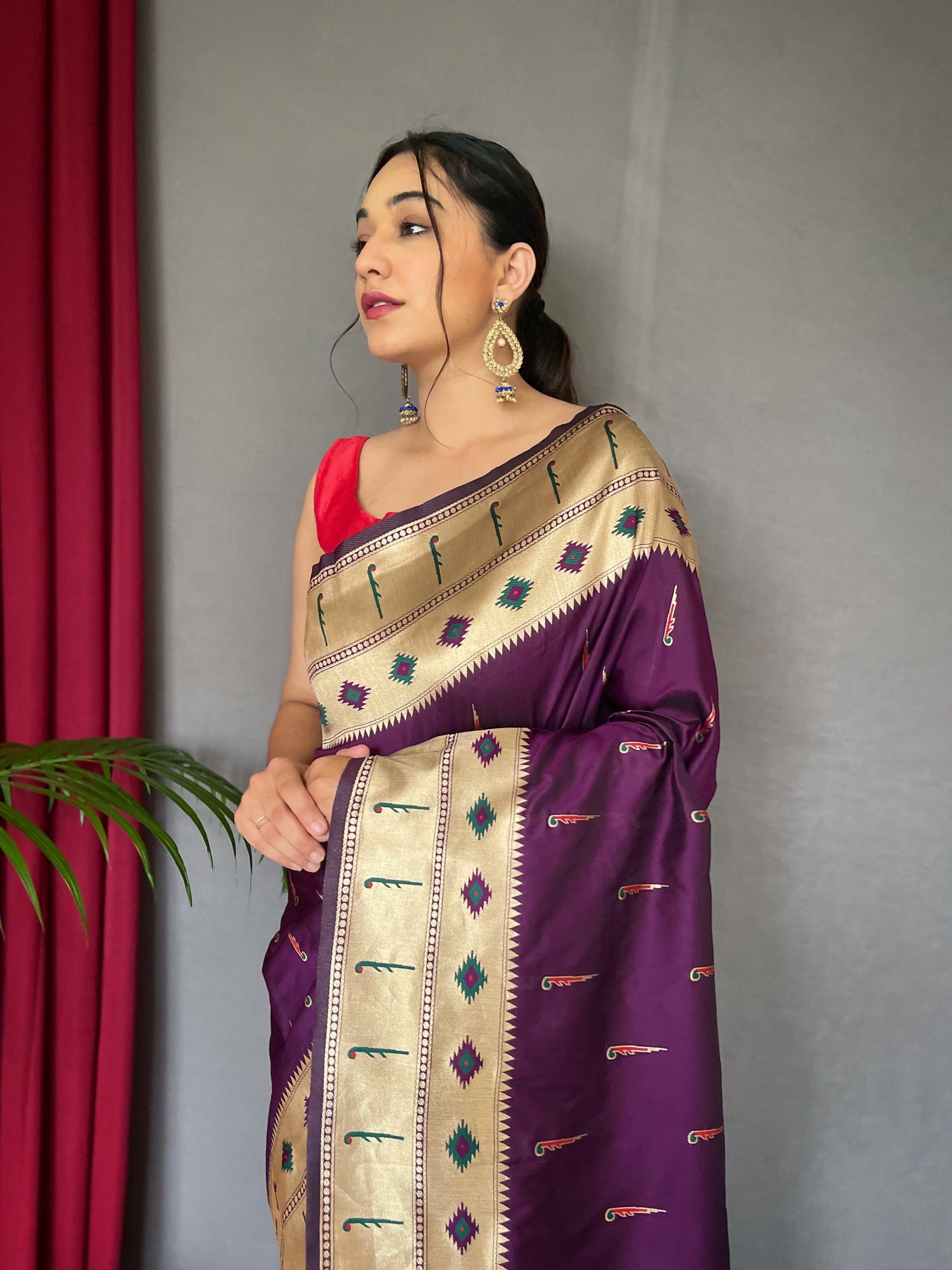 Buy MySilkLove Razzmic Berry Purple Muniya Paithani Woven Silk Saree Online