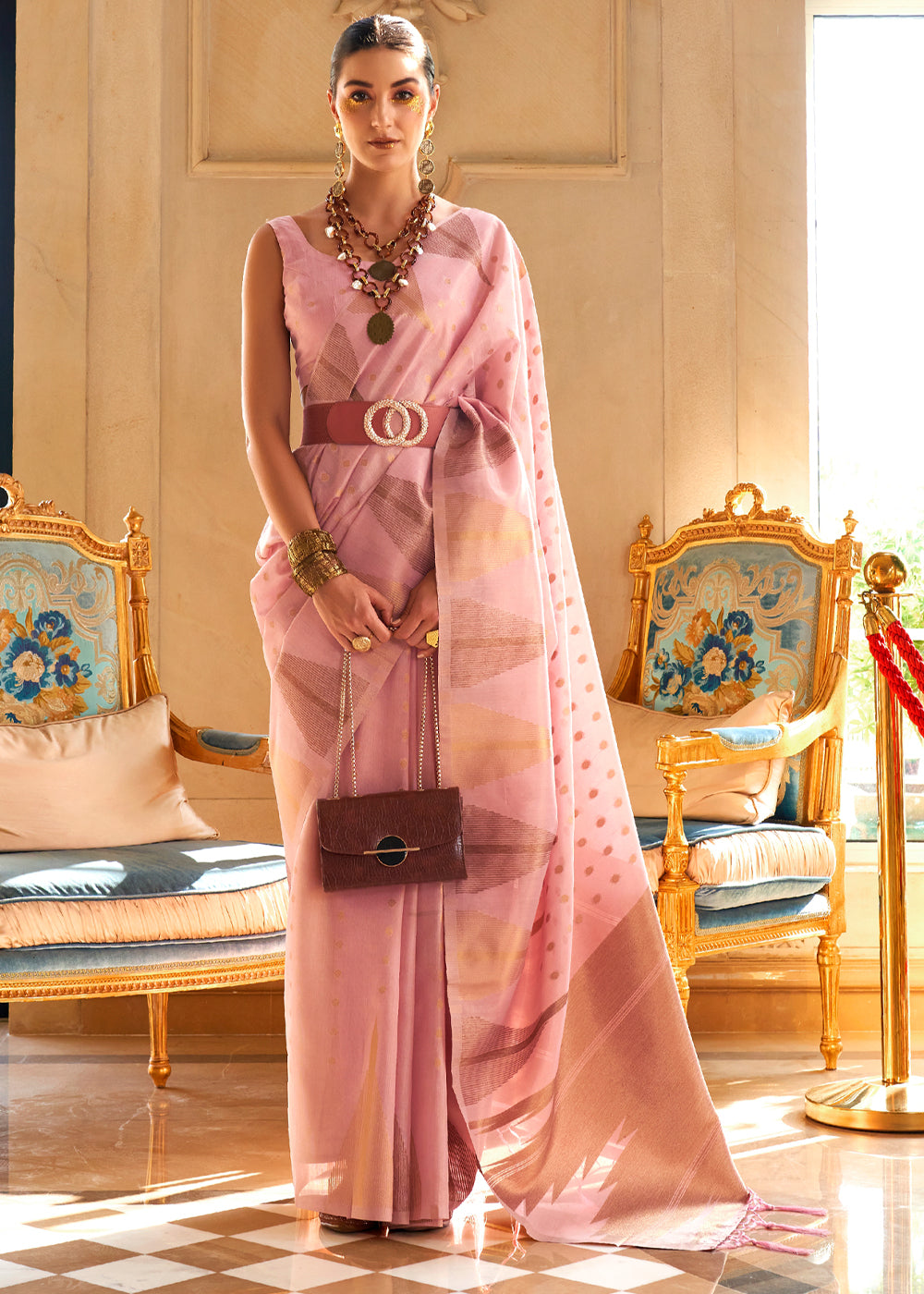 Buy MySilkLove Cornflower Lilac Pink Banarasi Woven Tissue Silk Saree Online