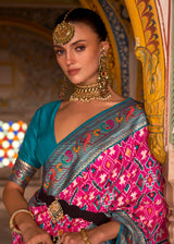 Cerise Pink Woven Patola Paithani  Silk Saree