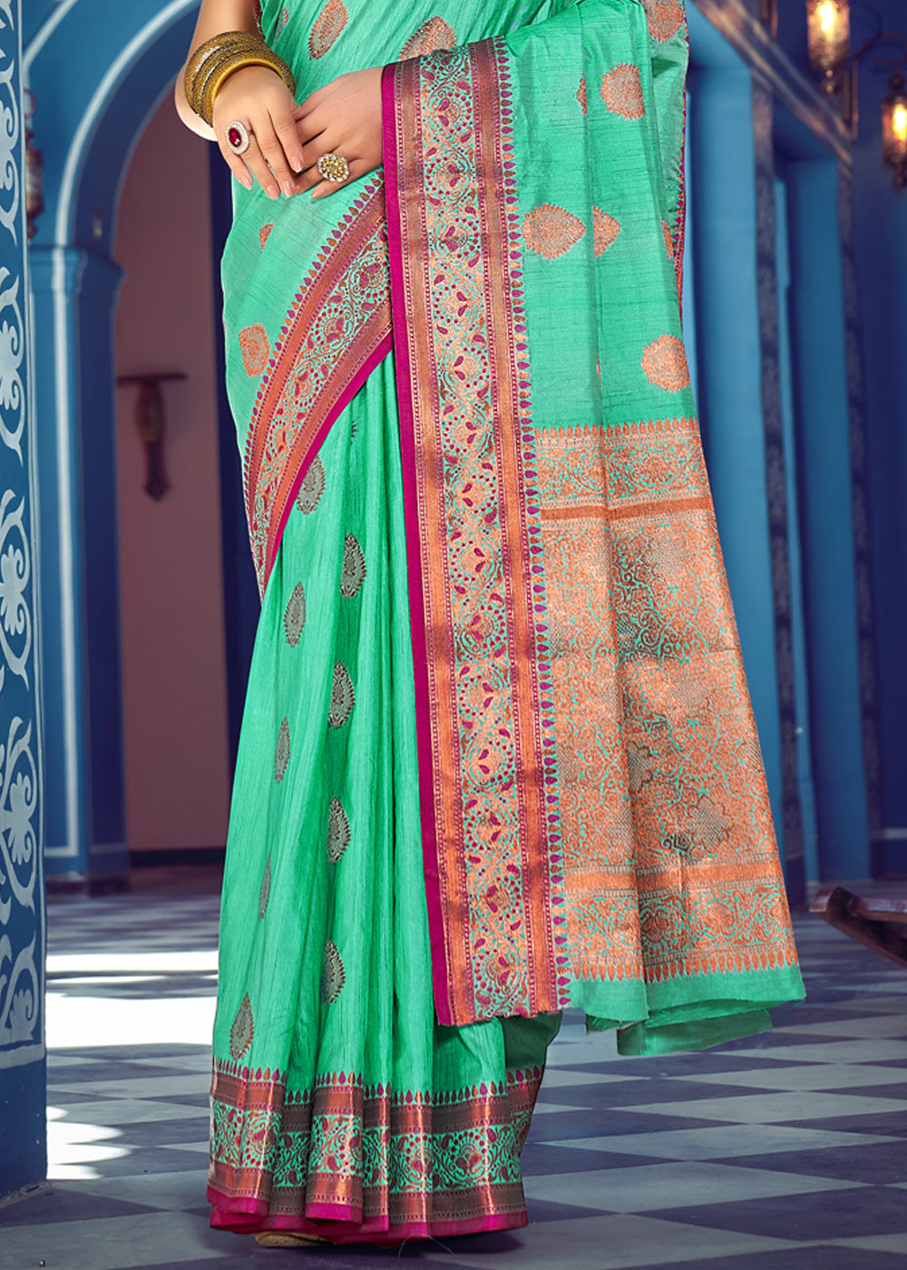 Buy MySilkLove Riptide Green Woven Banarasi Silk Saree Online
