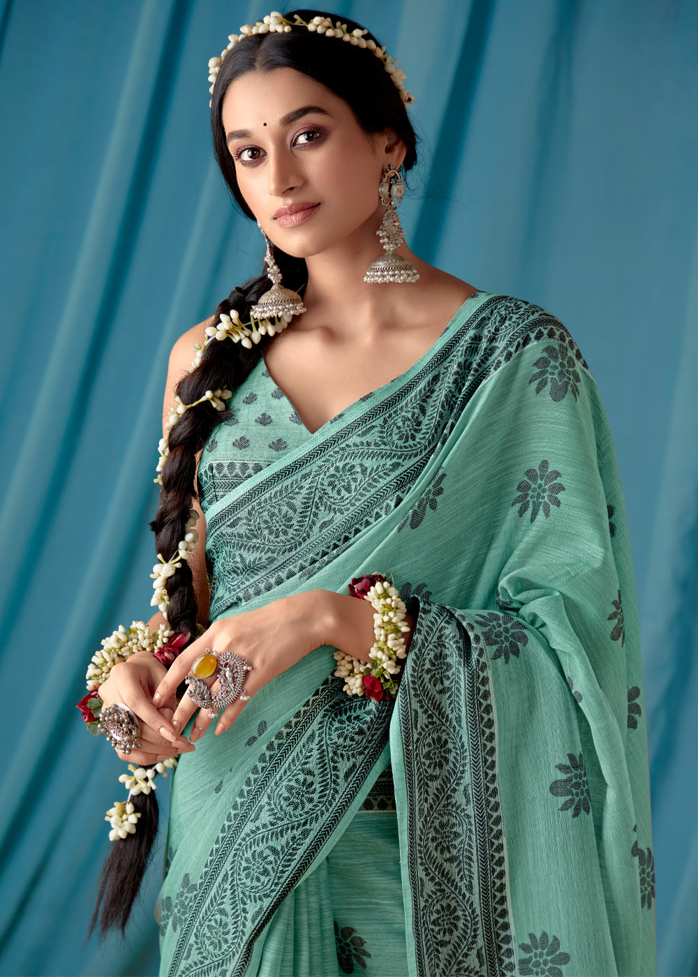 Buy MySilkLove Summer Green Woven Banarasi Linen Silk Saree Online