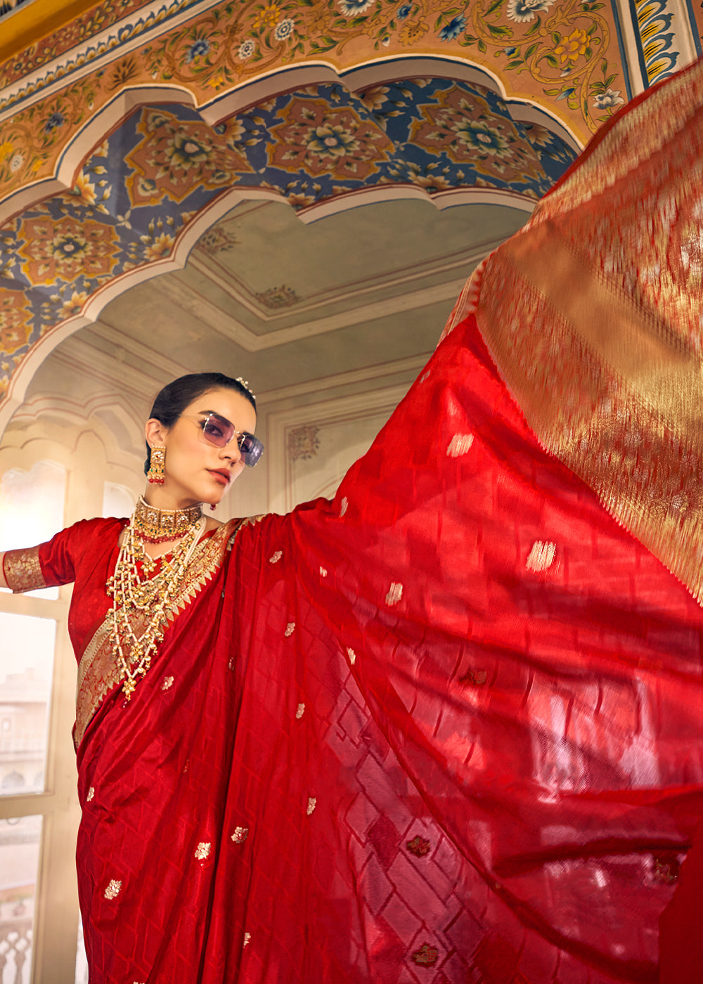 Buy MySilkLove Rusty Red Woven Banarasi Satin Silk Saree Online