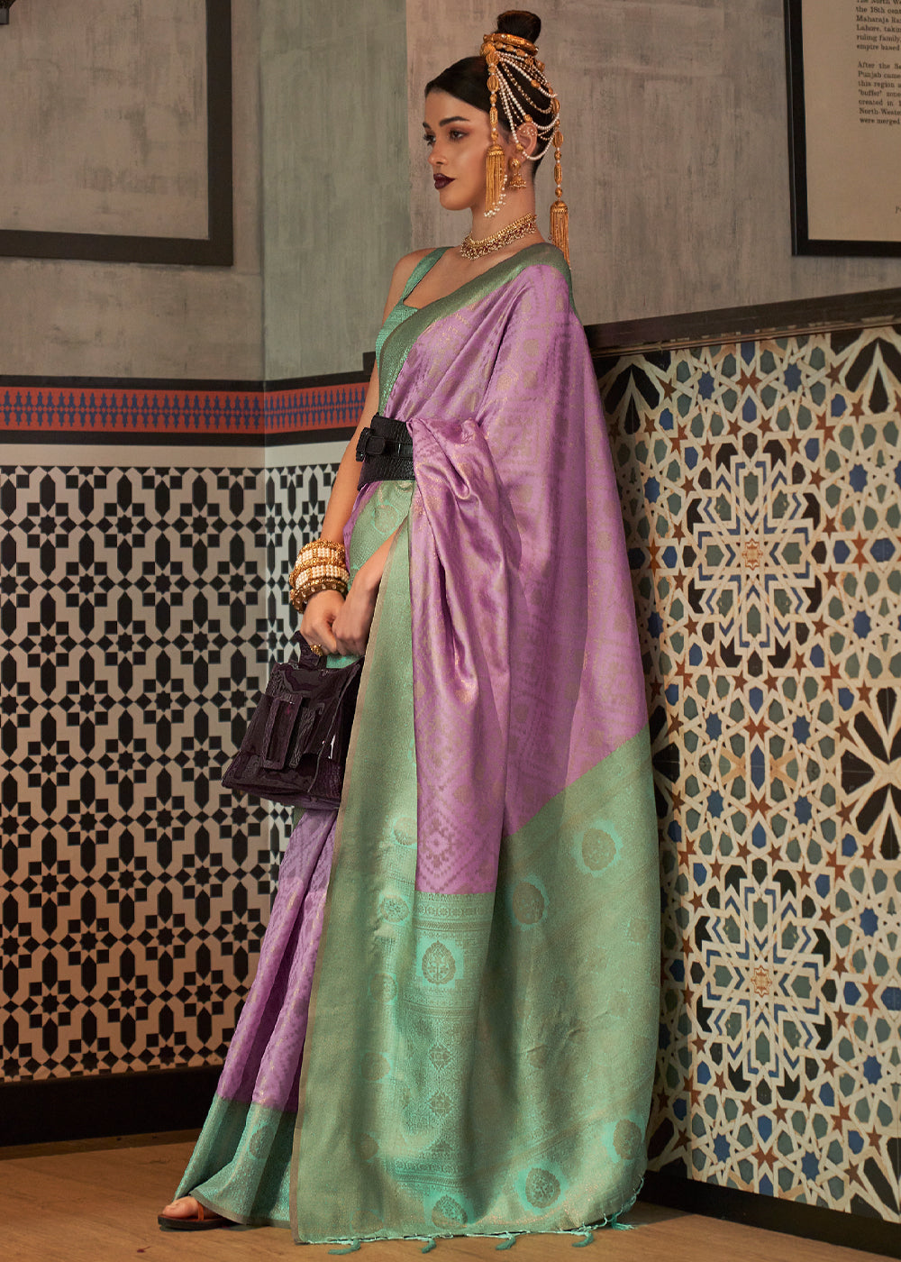 Buy MySilkLove Strikemaster Purple and green Banarasi Woven Silk Saree Online