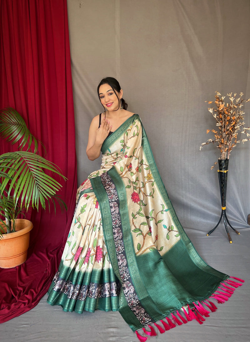 Red color chanderi silk saree with kalamkari print work | Chanderi silk  saree, Silk sarees, Saree