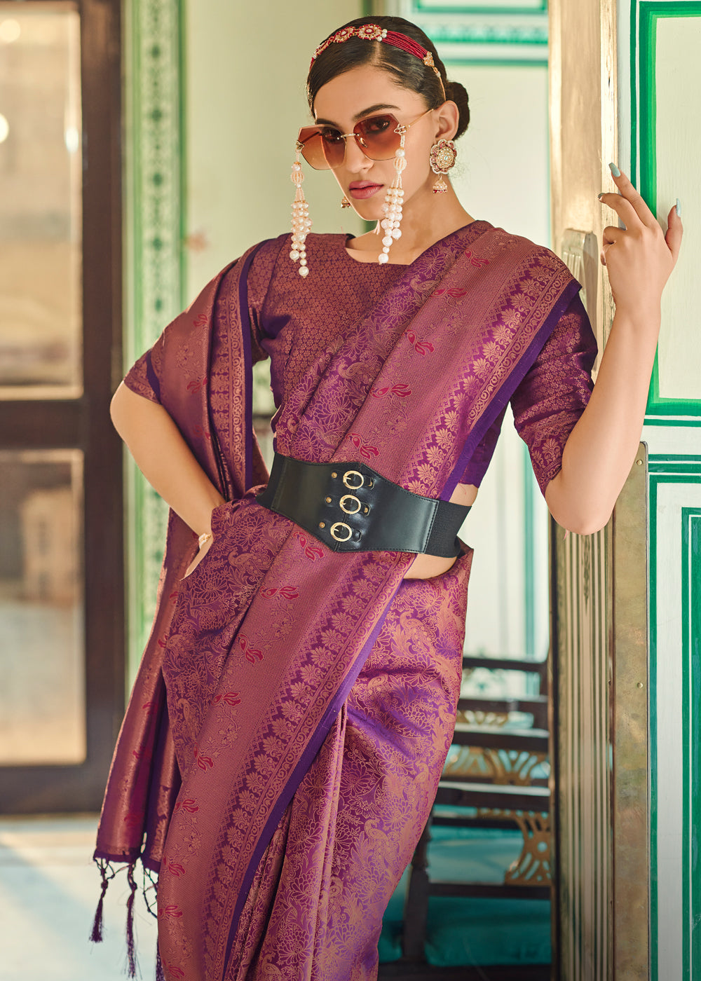 Buy MySilkLove Rose Dust Purple Woven Kanjivaram Silk Saree Online