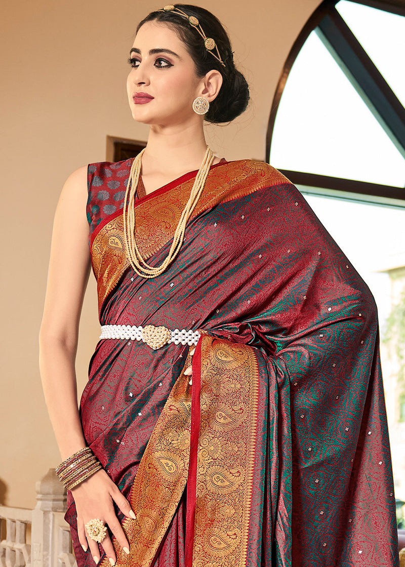 Maroon Color 3D Chiffon Satin Saree With Sequence Blouse – Bahuji - Online  Fashion & Lifestyle Store