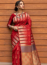 Cognac Red Tussar Raw Silk Saree
