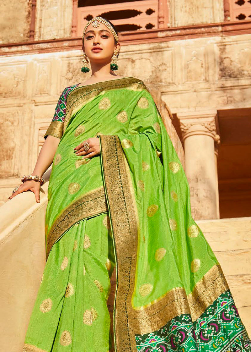 Atlantis Green Woven Patola Designer Silk Saree