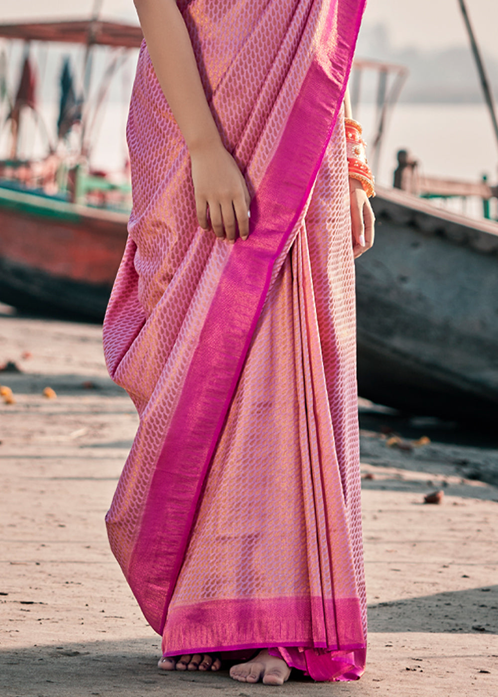 Buy MySilkLove Pink Sherbert Woven Banarasi Soft Silk Saree Online