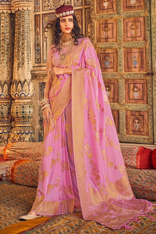 Buy MySilkLove Mulberry Pink Woven Georgette Saree Online