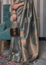 Fuscous Gray Woven Banarasi Tussar Silk Saree