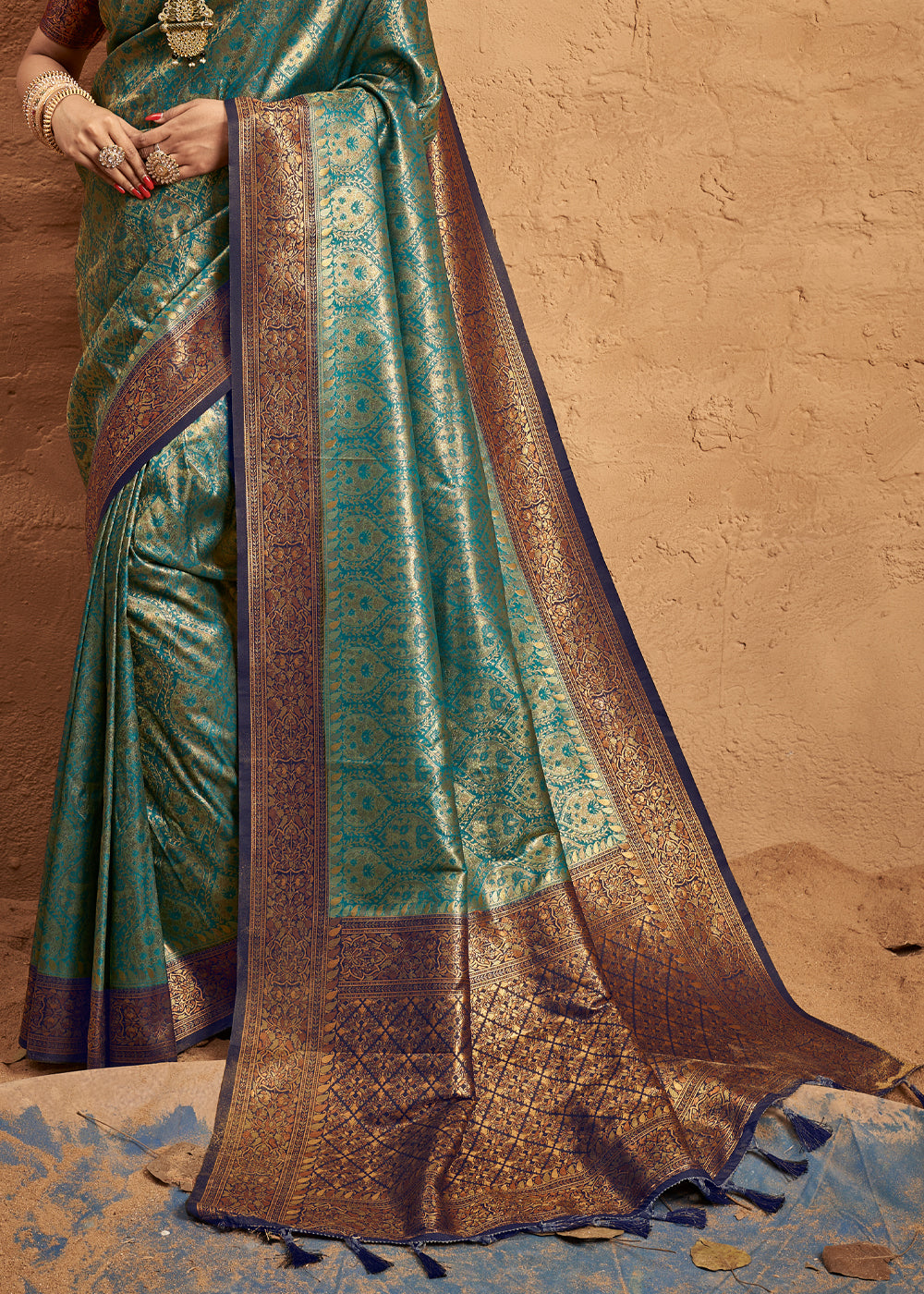 Buy MySilkLove Oxley Blue Woven Banarasi Tanchoi Silk Saree Online