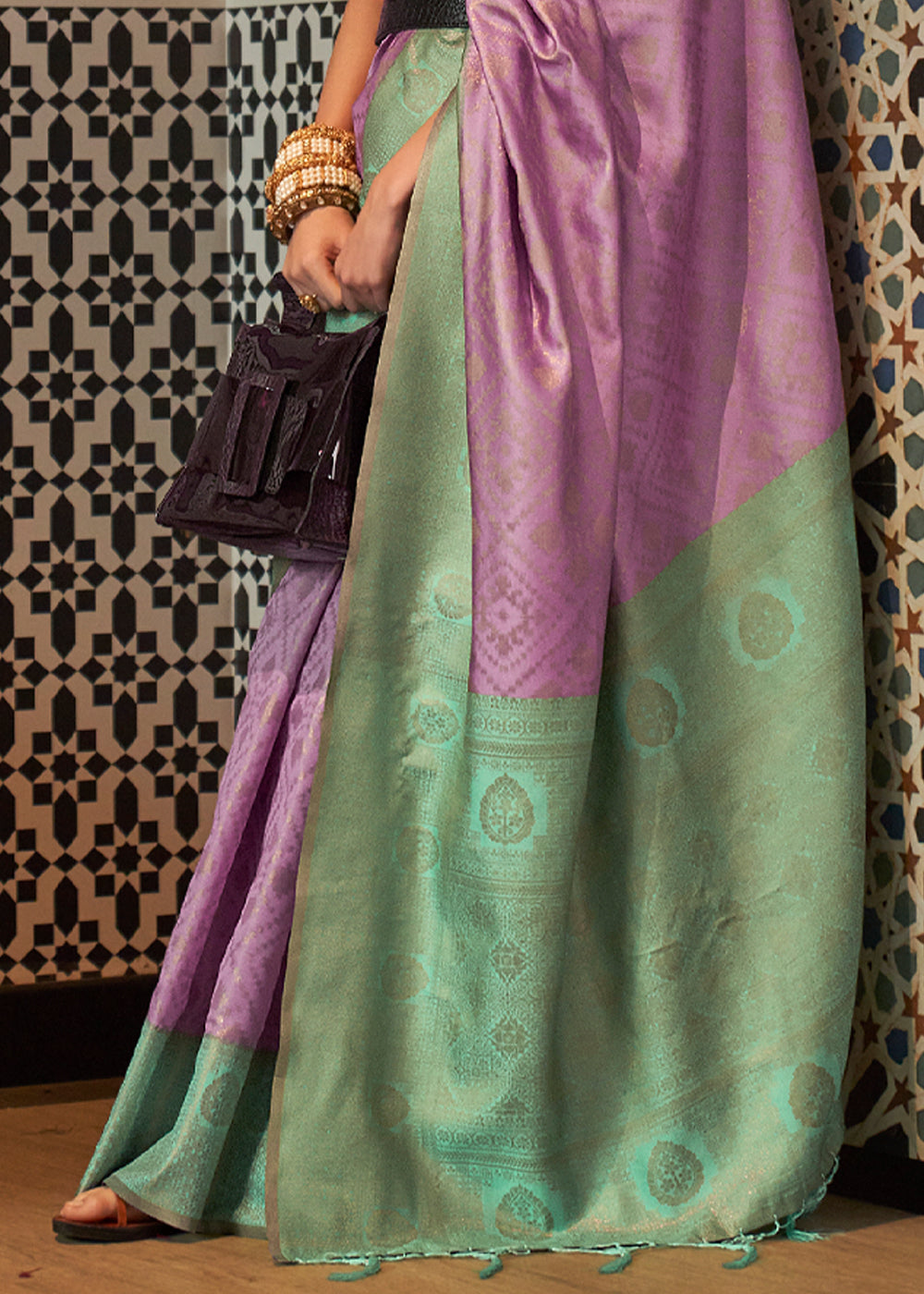 Buy MySilkLove Strikemaster Purple and green Banarasi Woven Silk Saree Online