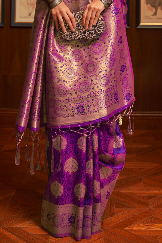 Midnight Pearl purple Kanjivaram Silk Saree