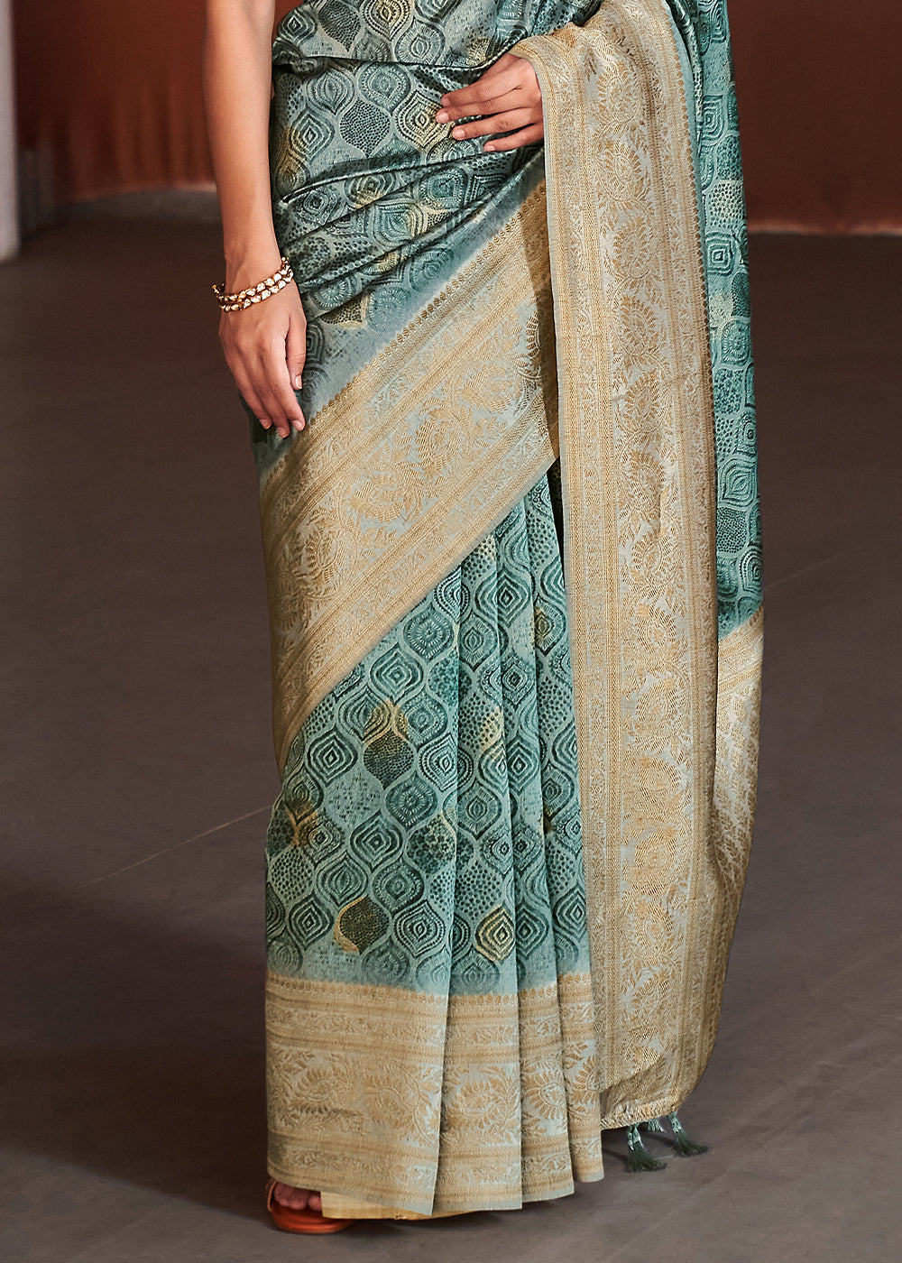 Buy MySilkLove Cascade Blue Banarasi Woven Printed Silk Saree Online