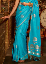 Bondi Blue Woven Banarasi Satin Silk Saree