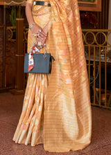 Rajah Orange Woven Linen Silk Saree