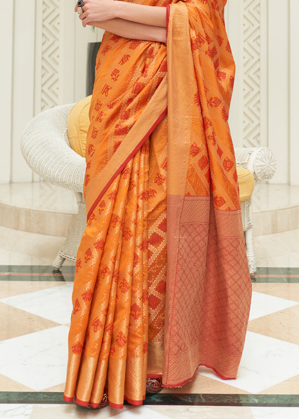 Buy MySilkLove Hot Orange Woven Patola Saree Online