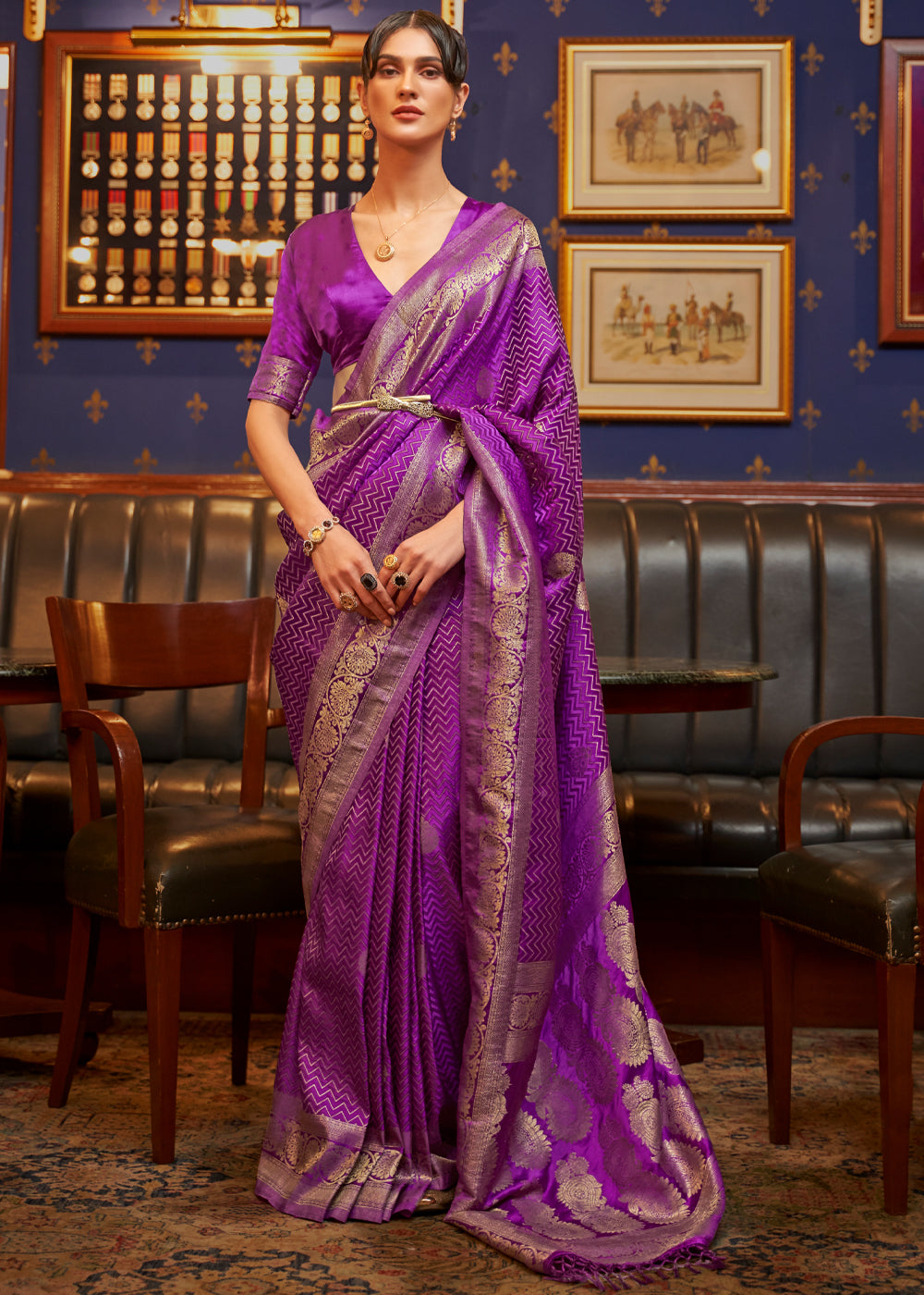 Buy MySilkLove Mystic Purple Woven Banarasi Silk Saree Online