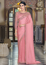 Petite Pink Woven Designer Silk Saree
