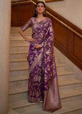 Finn Purple Woven Organza Banarasi Silk Saree