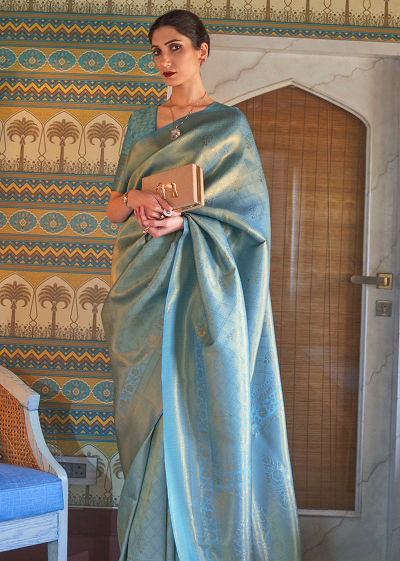 Pewter Blue Woven Kanjivaram Silk Saree