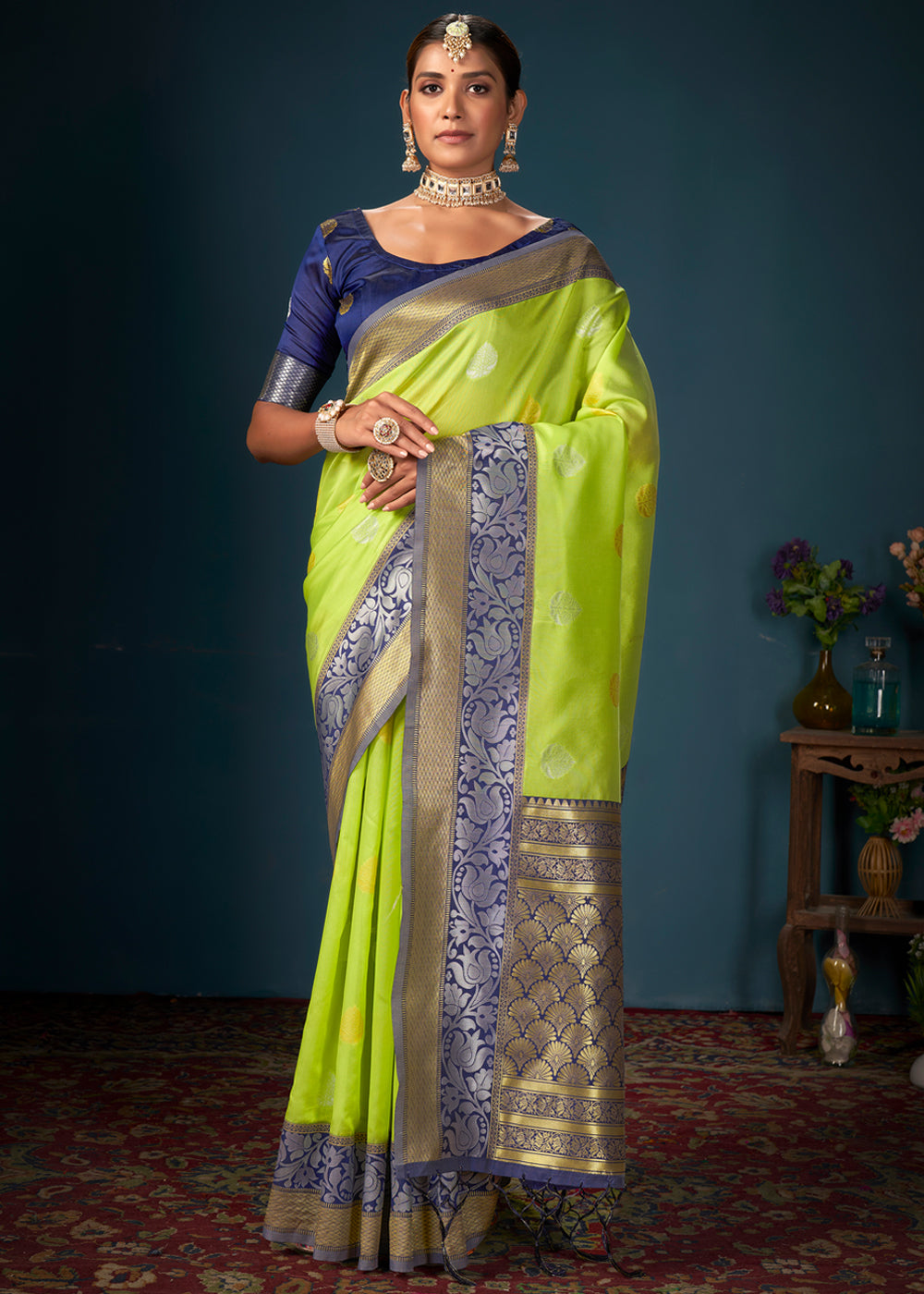Buy MySilkLove Atlantis Green and Blue Woven Banarasi Silk Saree Online