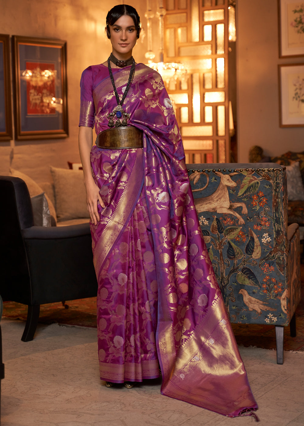 Buy MySilkLove Twilight Purple Banarasi Brocade Silk Saree Online