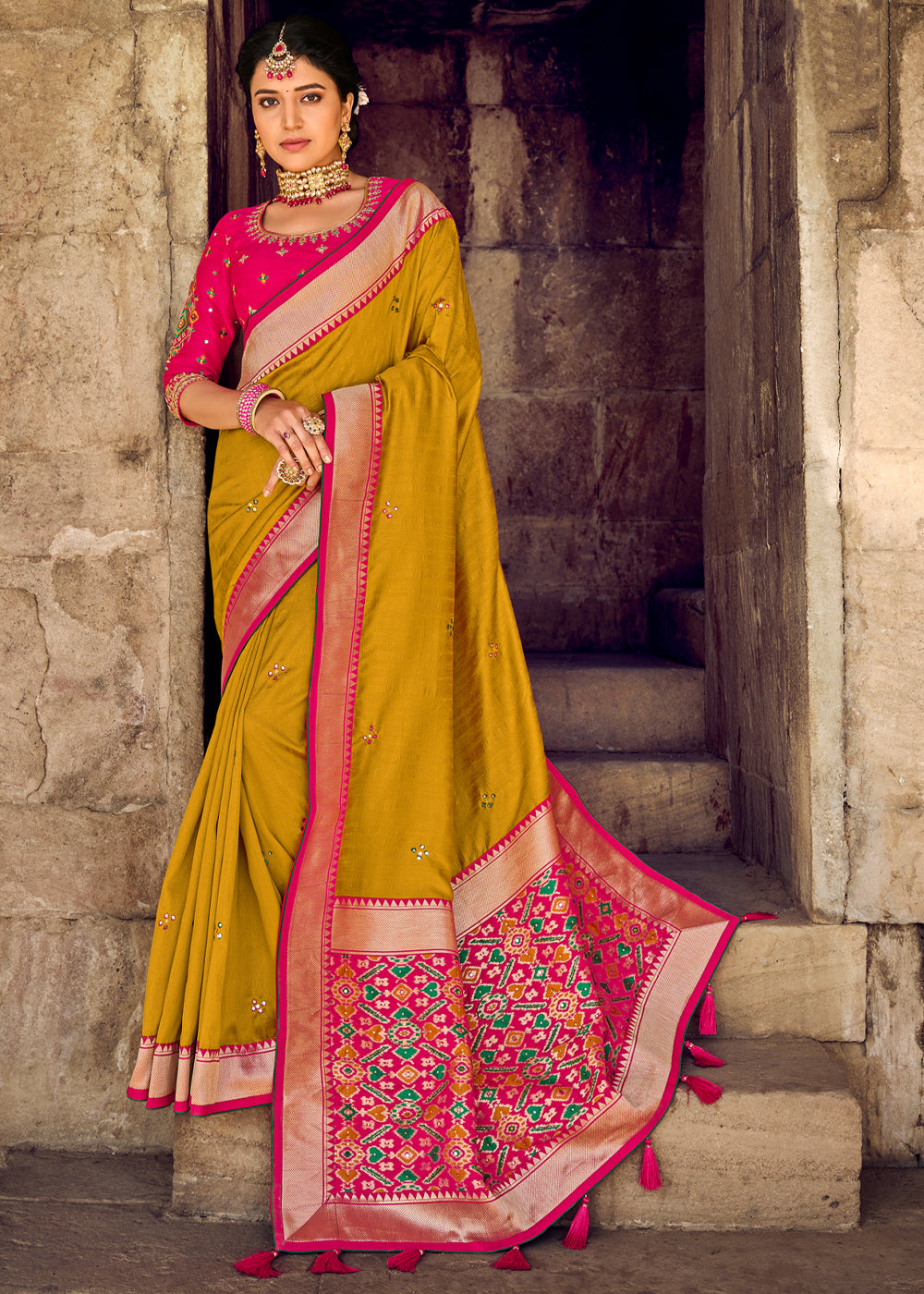 Buy MySilkLove Dixie Yellow Banarasi Woven Silk Saree with Designer Blouse Online